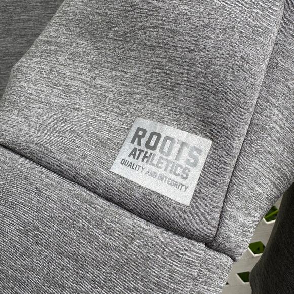 ROOTS Athletics Canada Gray Pullover Back Zip Faux Neoprene Scuba Sweatshirt M - Picture 3 of 11